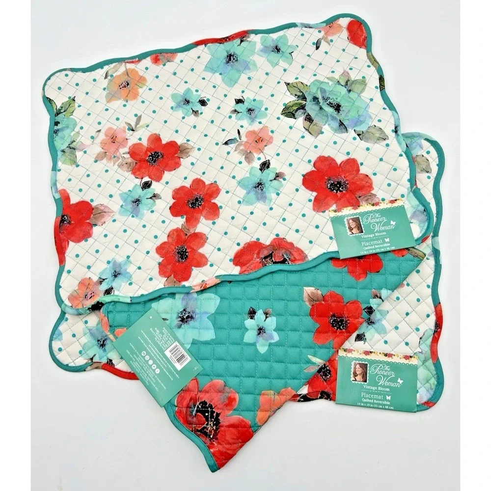 NEW 3 Pioneer Woman Vintage Bloom Floral Placemats Farmhouse Quilted Reversible